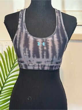Under Armour Black & Gray Tie-Dye Sports Bra with Teal Logo